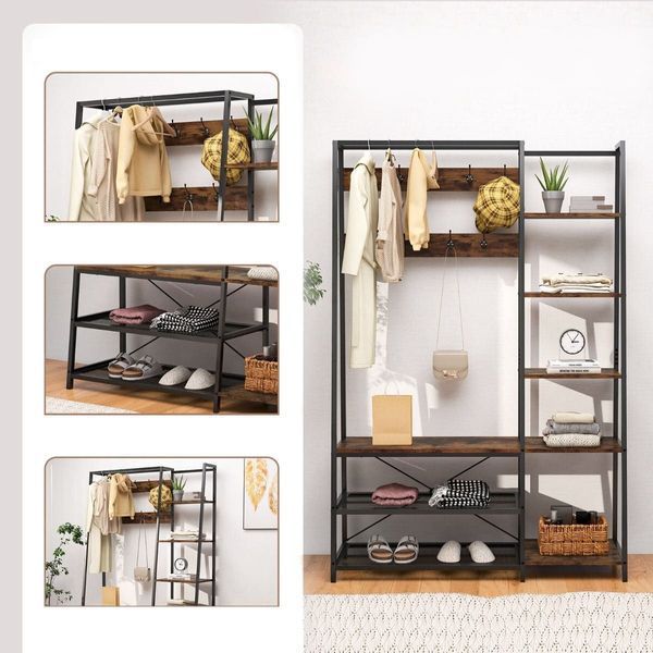 Вішалка-стелаж для одягу та взуття 118&times;40&times;180 см, коричнева/чорна COSTWAY-HOME-00075 фото
