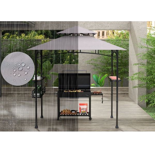 Альтанка для гриля CostWay 242&times;153&times;250 см, двоярусний дах і полиці, сіра COSTWAY-00087 фото