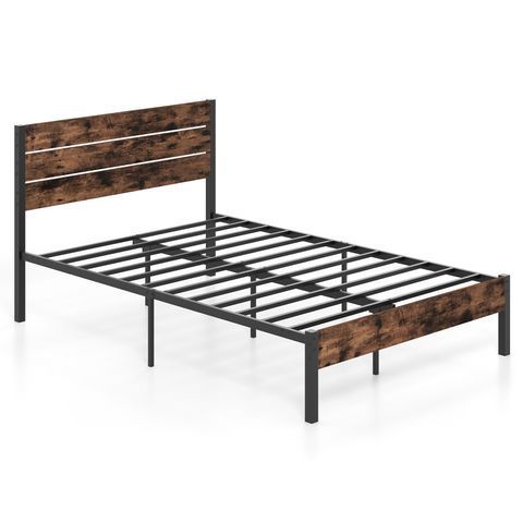Ліжко-каркас для спальні Costway, 140&times;200&times;100,5 см, колір рустикально-коричневий COSTWAY-HOME-00135 фото
