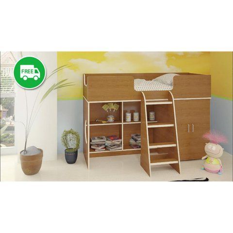 Детская кровать-чердак 160 с лестница и нижней зоной M-02 фото