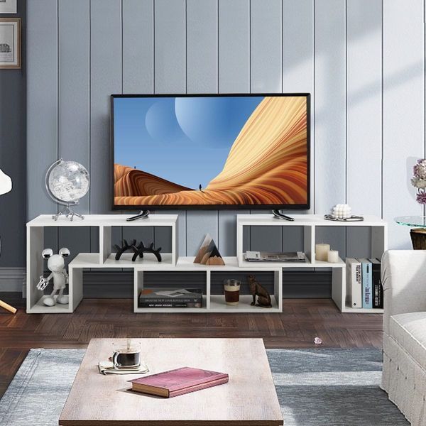 Модульная асимметричная TV-тумба Costway с открытыми ячейками и ступенчатой верхней плоскостью, 140&times;30&times;43 см, белая COSTWAY-HOME-01043 фото