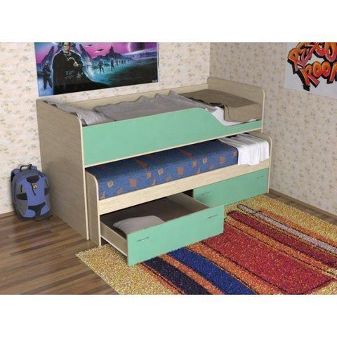 Детская двухъярусная кровать D-016 185&times;75 см с ящиками и лестницей 6 фото
