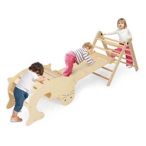Дитячий модульний лазальний комплекс Монтессорі, натуральне дерево COSTWAY-KIDS-0323 фото