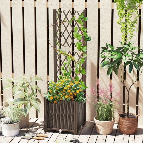 Высокое кашпо со шпалерой под ротанг CostWay 40&times;40&times;140 см, цвет оттенки коричневого COSTWAY-00107 фото