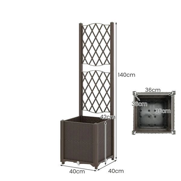 Высокое кашпо со шпалерой под ротанг CostWay 40&times;40&times;140 см, цвет оттенки коричневого COSTWAY-00107 фото