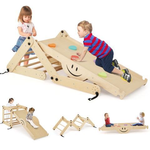 Дитячий лазальний комплекс Монтессорі, натуральне дерево COSTWAY-KIDS-0834 фото