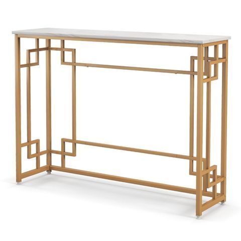 Консольний столик з геометричним каркасом 110&times;30&times;81 см &mdash; білий і золотистий COSTWAY-HOME-00549 фото