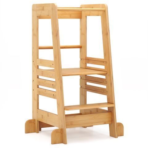 Дитяча навчальна вежа Montessori Costway з платформою та захисною поперечиною, натуральне дерево COSTWAY-KIDS-0579 фото