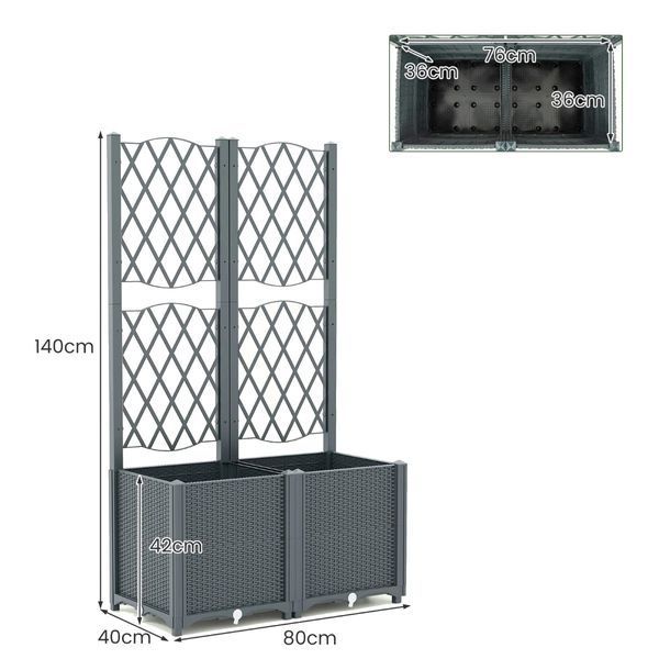 Двойное кашпо с двухсекционной шпалерой CostWay 80&times;40&times;140 см, цвет серый COSTWAY-00479 фото
