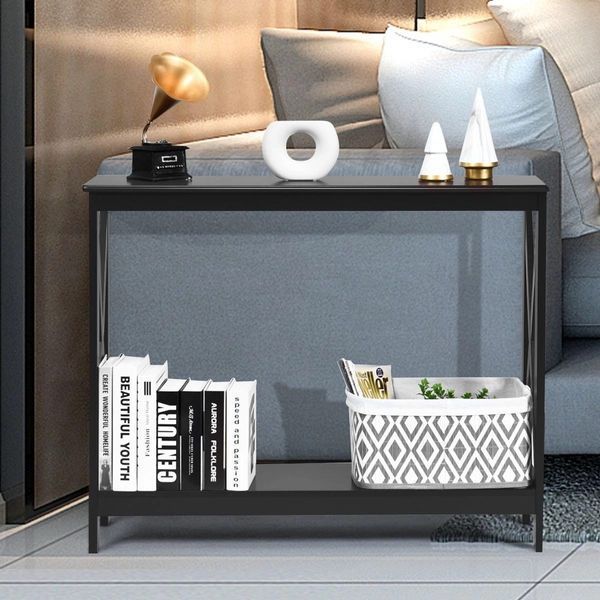Консольный столик с нижней полкой 100&times;30&times;80 см &mdash; черный COSTWAY-HOME-00153 фото