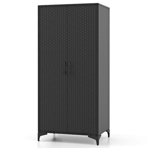 Висока вулична шафа CostWay 72&times;50&times;157 см із плетеною фактурою та внутрішніми полицями, чорна COSTWAY-01358 фото