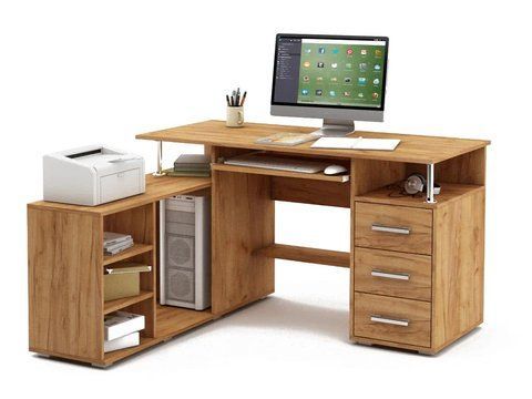 Комп&rsquo;ютерний стіл з надбудовою, тумбою та полицями LOFTHUB 130&times;75&times;130 см дуб тахо 80456587 фото