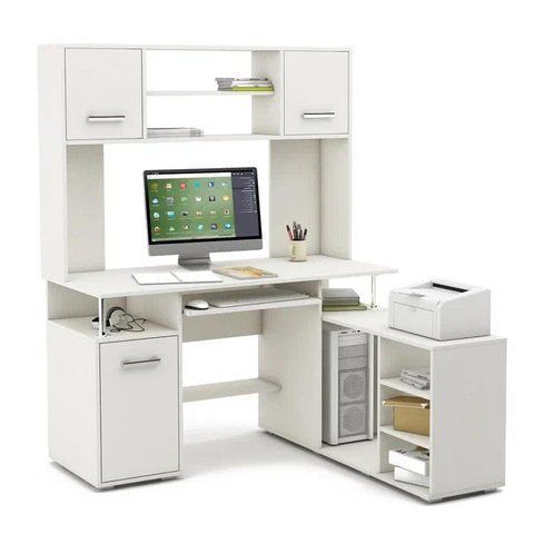 Комп&rsquo;ютерний стіл з надбудовою та полицями LOFTHUB 130&times;165&times;130 см білий 80540611 фото