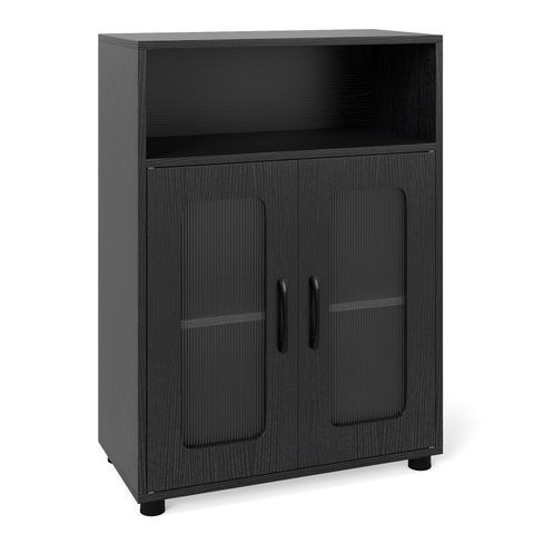 Тумба з відкритою полицею та 2 дверцятами, 60&times;30&times;83 см, чорна COSTWAY-HOME-00306 фото