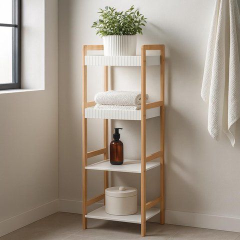 Высокий бамбуковый стеллаж Bathroom Solutions на 4 полки, 36&times;33 см, натуральный/белый 104648 фото