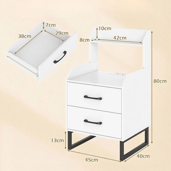 Прикроватная тумба Costway с ящиком, с LED-подсветкой, 45&times;40&times;80 см, цвет белый COSTWAY-HOME-00407 фото
