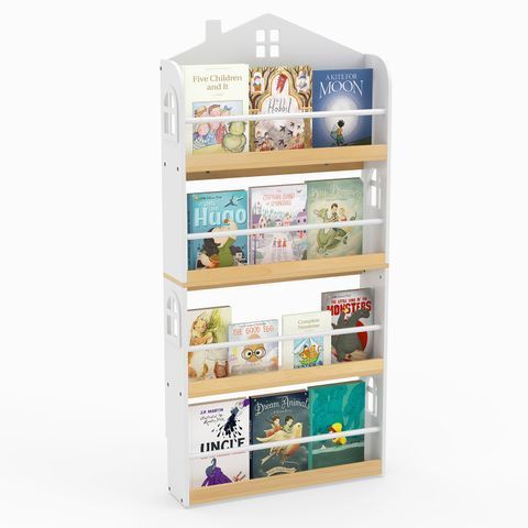 Дитячий фронтальний стелаж Costway з 4 книжковими ярусами та нижнім відсіком, білий COSTWAY-KIDS-0589 фото