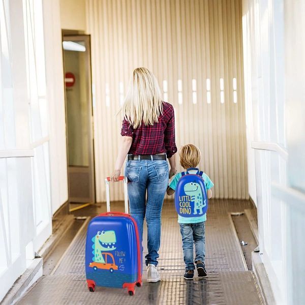 Набір дитячих валіз Costway 2 шт., принт &laquo;Динозавр&raquo;, синій COSTWAY-KIDS-0087 фото