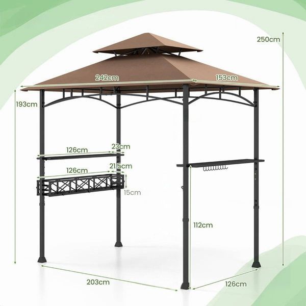 Альтанка для гриля CostWay 242&times;153&times;250 см, двоярусний дах, коричнева COSTWAY-00050 фото