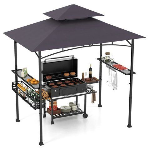 Альтанка для гриля CostWay 242&times;153&times;250 см, двоярусний дах, темно-сіра COSTWAY-00051 фото