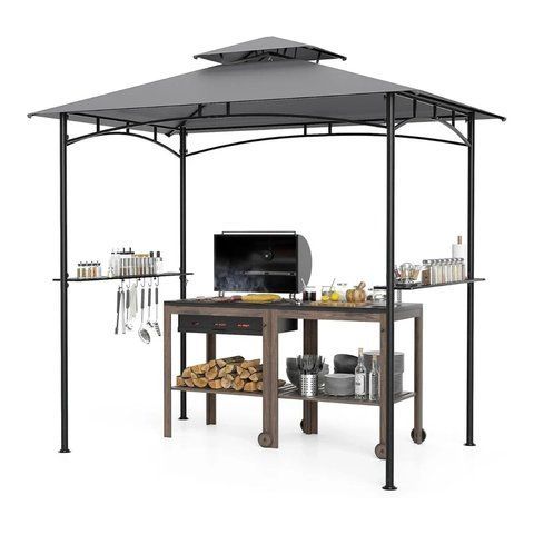 Альтанка для гриля CostWay 242&times;150&times;250 см, арковий двоярусний дах, сіра COSTWAY-00052 фото