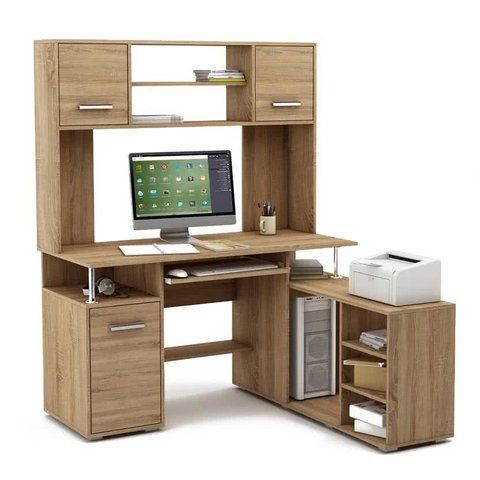 Комп&rsquo;ютерний стіл з надбудовою та полицями LOFTHUB 130&times;165&times;130 см дуб сонома 80535290 фото