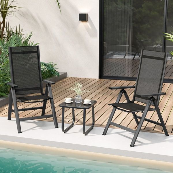Комплект из 2 складных регулируемых садовых кресел Costway, 72,5&times;58&times;107 см, цвет черный COSTWAY-01440 фото