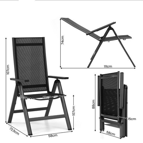 Комплект из 2 складных регулируемых садовых кресел Costway, 72,5&times;58&times;107 см, цвет черный COSTWAY-01440 фото
