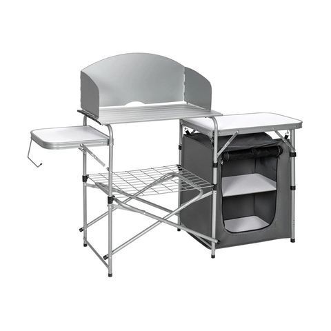 Складна кемпінгова кухня CostWay 146&times;46&times;112 см з шафою та вітрозахистом, сіра COSTWAY-00815 фото