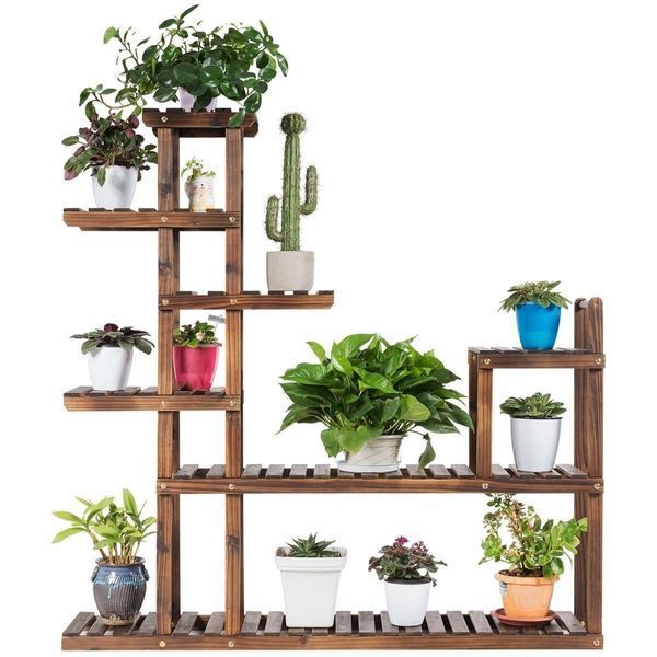 Широкая этажерка для кашпо CostWay 25&times;120&times;120 см, цвет оттенки коричневого COSTWAY-00714 фото