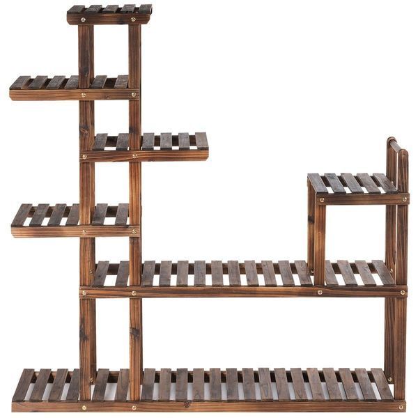 Широкая этажерка для кашпо CostWay 25&times;120&times;120 см, цвет оттенки коричневого COSTWAY-00714 фото