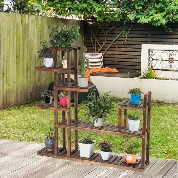 Широкая этажерка для кашпо CostWay 25&times;120&times;120 см, цвет оттенки коричневого COSTWAY-00714 фото