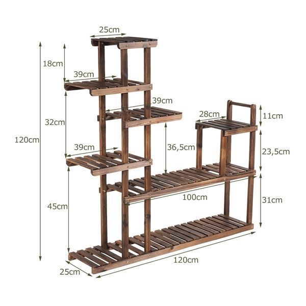 Широкая этажерка для кашпо CostWay 25&times;120&times;120 см, цвет оттенки коричневого COSTWAY-00714 фото