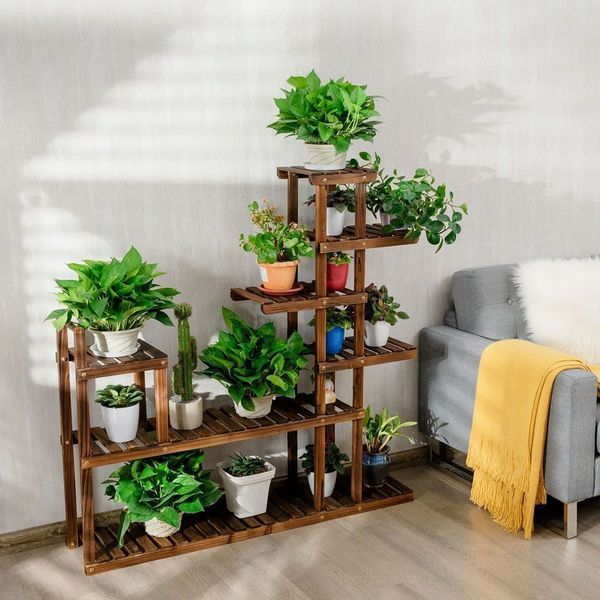 Широкая этажерка для кашпо CostWay 25&times;120&times;120 см, цвет оттенки коричневого COSTWAY-00714 фото