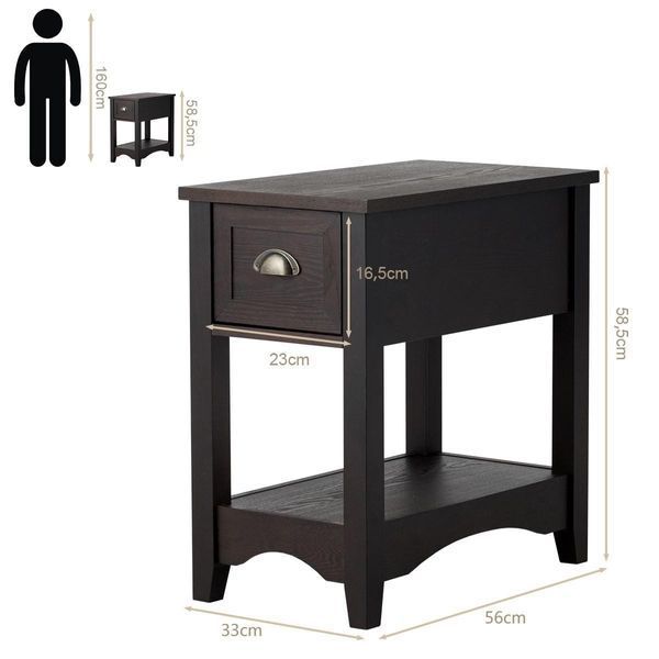 Комплект из 2 прикроватных тумб Costway с ящиком, с открытыми полками, 33&times;56&times;58,5 см, цвет коричневый COSTWAY-HOME-01168 фото