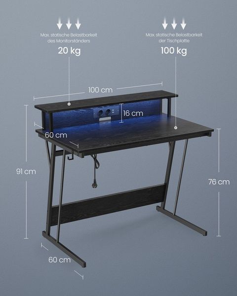 Ігровий комп&rsquo;ютерний стіл LOFTHUB 91&times;100&times;76 см чорний 79612199 фото