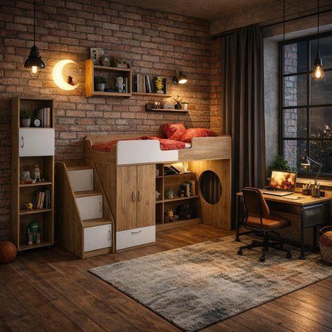 Дитяче ліжко-горище LOFTHUB 2728&times;834&times;1395 мм білий / дуб тахо LH-066 фото