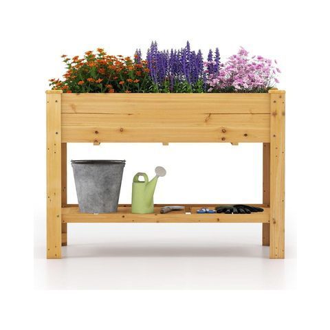 Піднята дерев&rsquo;яна клумба CostWay 120&times;60&times;81 см із нижньою полицею, натуральна COSTWAY-00983 фото