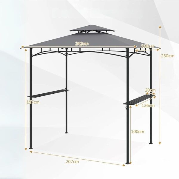 Альтанка для гриля CostWay 242&times;150&times;250 см, арковий двоярусний дах, сіра COSTWAY-00064 фото