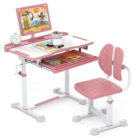 Дитяча парта зі стільцем Costway з регульованою стільницею, рожева COSTWAY-KIDS-0250 фото