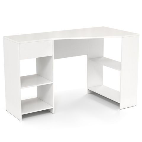 Кутовий письмовий стіл з шухлядами та полицями 66&times;120&times;75 см &mdash; білий COSTWAY-HOME-00423 фото