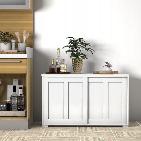 Низький комод Costway з 2 дверцятами та 2 відкритими полицями, 106,5&times;33&times;60 см, білий COSTWAY-HOME-01327 фото