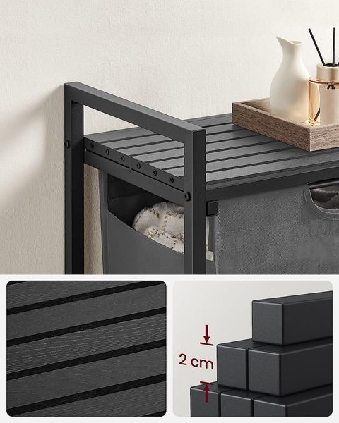 Одинарная корзина для белья SONGMICS 50&times;33&times;72 см с верхней полкой, чёрно-серая 79612251 фото