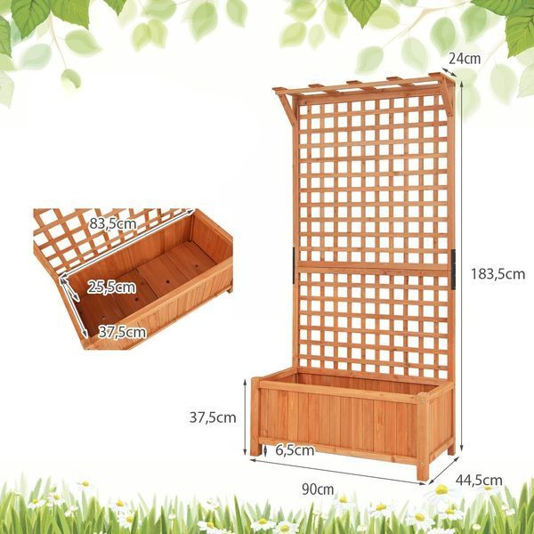 Посадочный ящик с высокой шпалерой CostWay 44,5&times;90&times;182,5 см, цвет натуральный COSTWAY-00441 фото