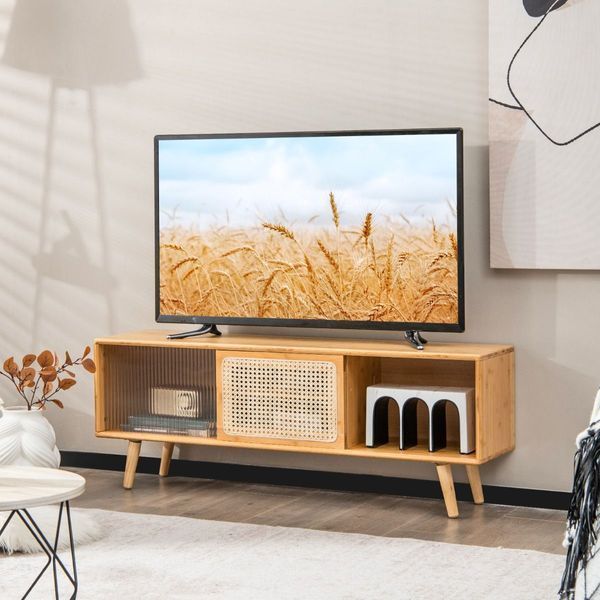 Тумба под телевизор с ротанговими фасадами CostWay 120,5&times;31&times;45,5см коричневый COSTWAY-01534 фото