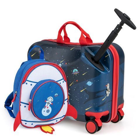 Дитяча валіза-каталка Costway із рюкзаком, принт &laquo;Космос&raquo;, синя COSTWAY-KIDS-0110 фото