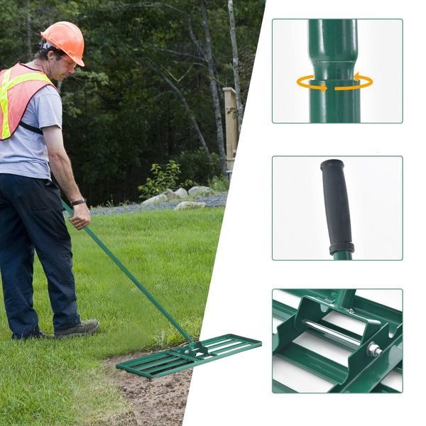 Широкі граблі для вирівнювання газону Costway, 75&times;25&times;170 см, зелені COSTWAY-00719 фото