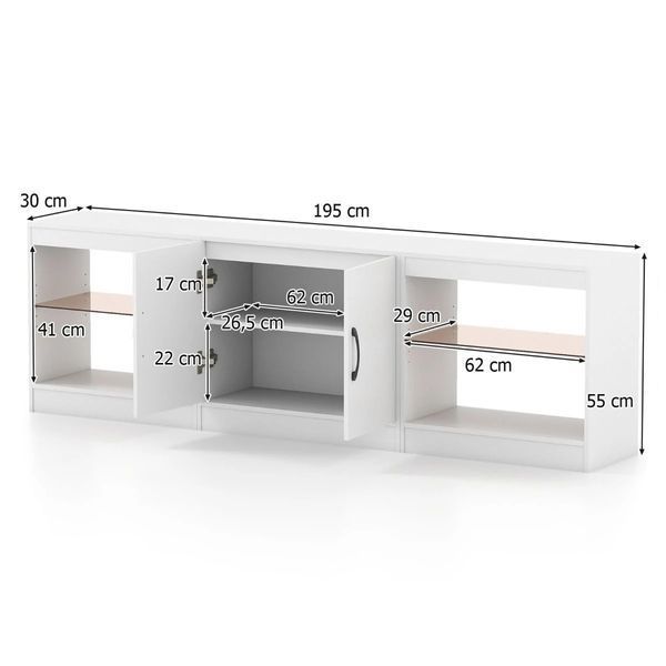 Подвесная TV-тумба Costway с центральным двустворчатым шкафом и LED-полками по бокам, 195&times;30&times;41 см, белый COSTWAY-HOME-01035 фото